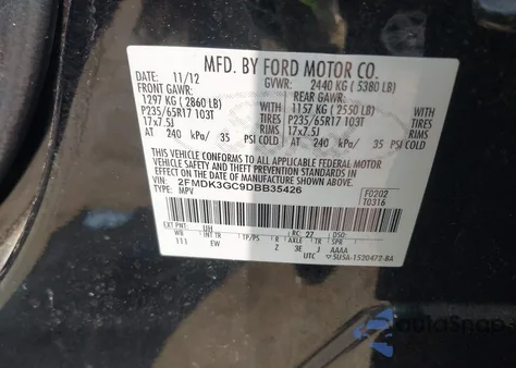 2013 Ford Edge Se z USA, uszkodzony, nr VIN 2FMDK3GC9DBB35426